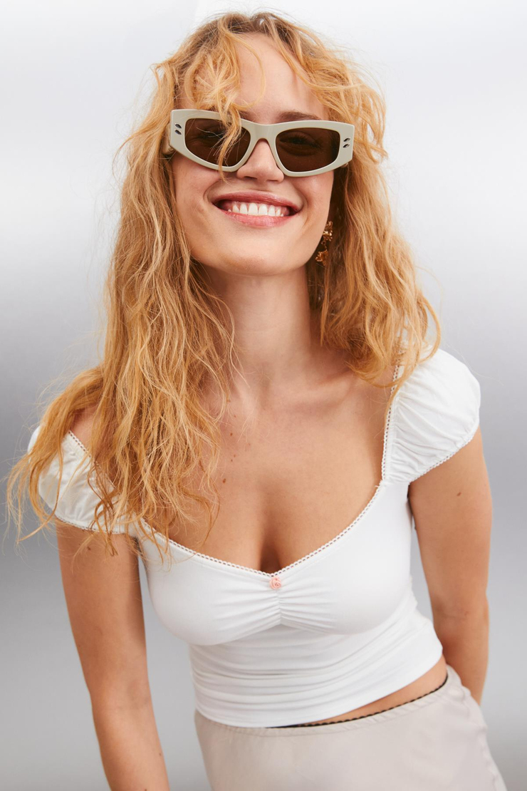 BONAMY Basic Slim Beyaz Tekli Bluz