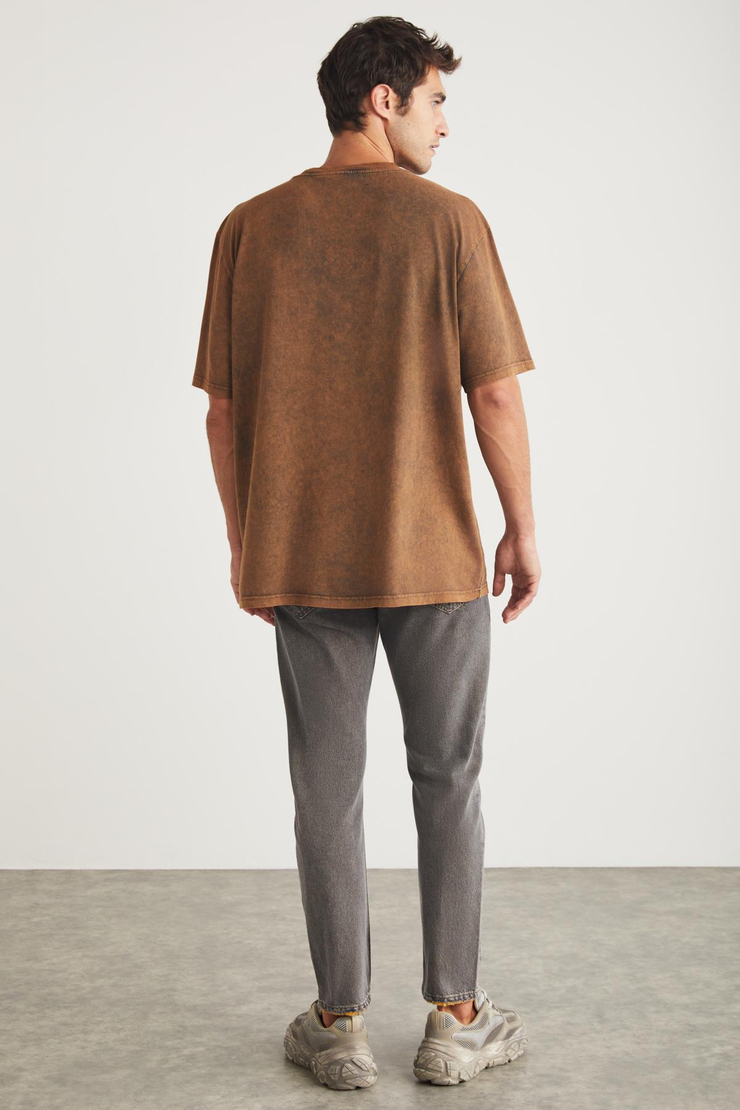 BORIS Basic Oversize Kahverengi Tekli T-Shirt