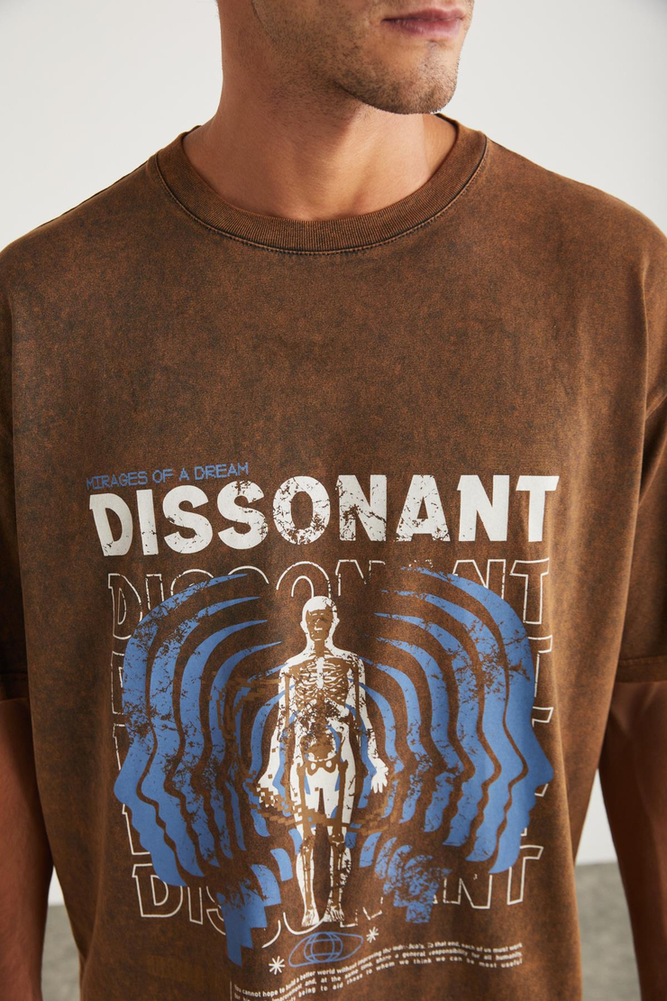 BORIS Basic Oversize Kahverengi Tekli T-Shirt