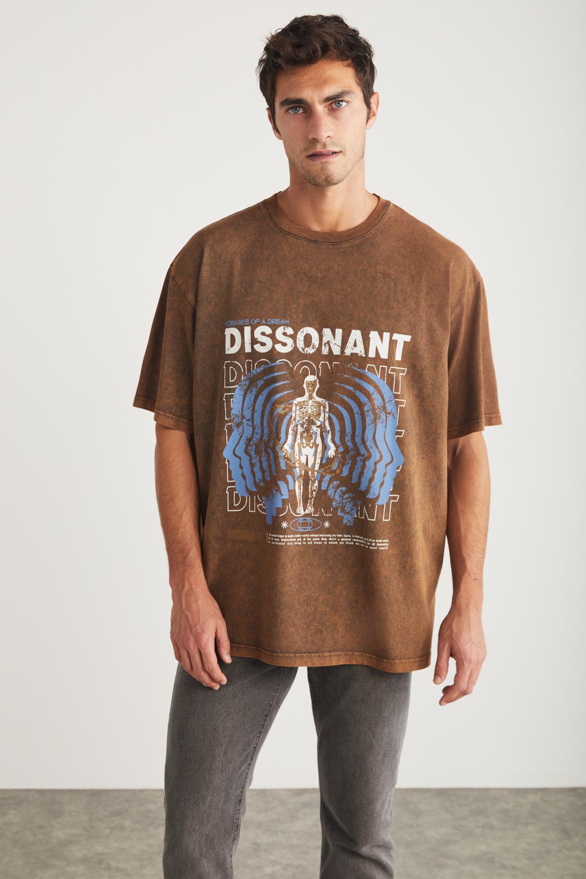 BORIS Basic Oversize Kahverengi Tekli T-Shirt