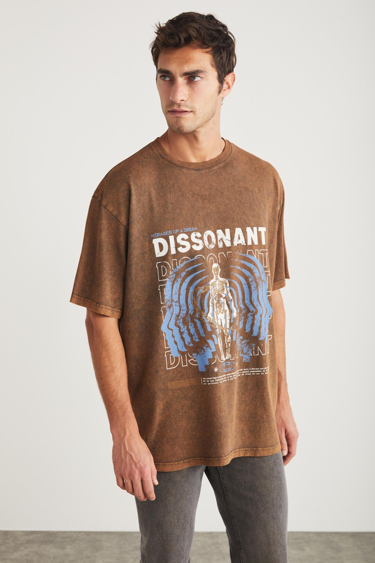 BORIS Basic Oversize Kahverengi Tekli T-Shirt
