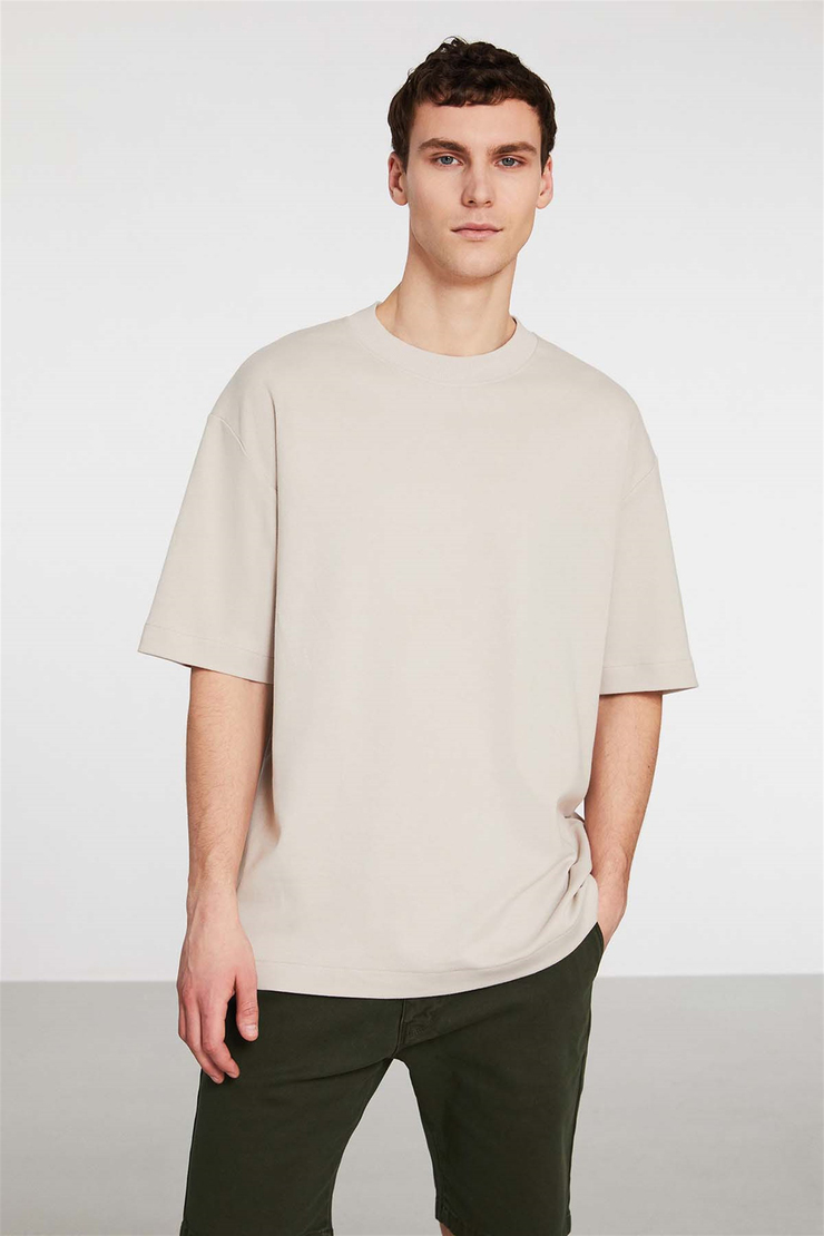 BRILLIANT Örme Oversize Bej  T-Shirt