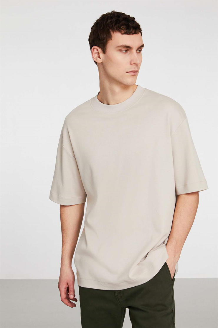BRILLIANT Örme Oversize Bej  T-Shirt