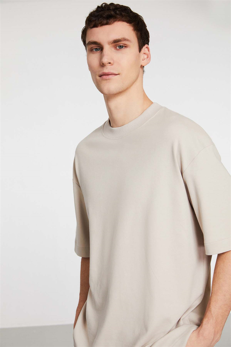BRILLIANT Örme Oversize Bej  T-Shirt