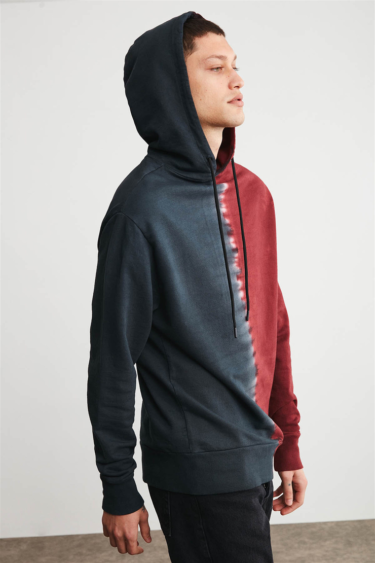 BRONX Erkek Bordo Batik Kapüşonlu Comfort Fit Sweatshirt