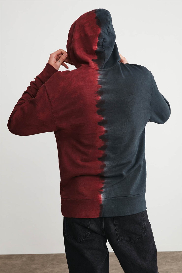 BRONX Erkek Bordo Batik Kapüşonlu Comfort Fit Sweatshirt