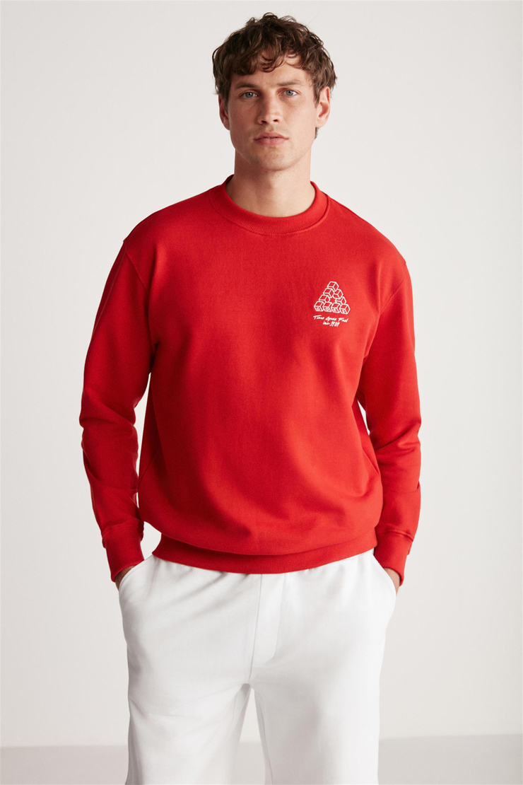 BROOD Örme Relaxed Kırmızı Tekli Sweatshirt