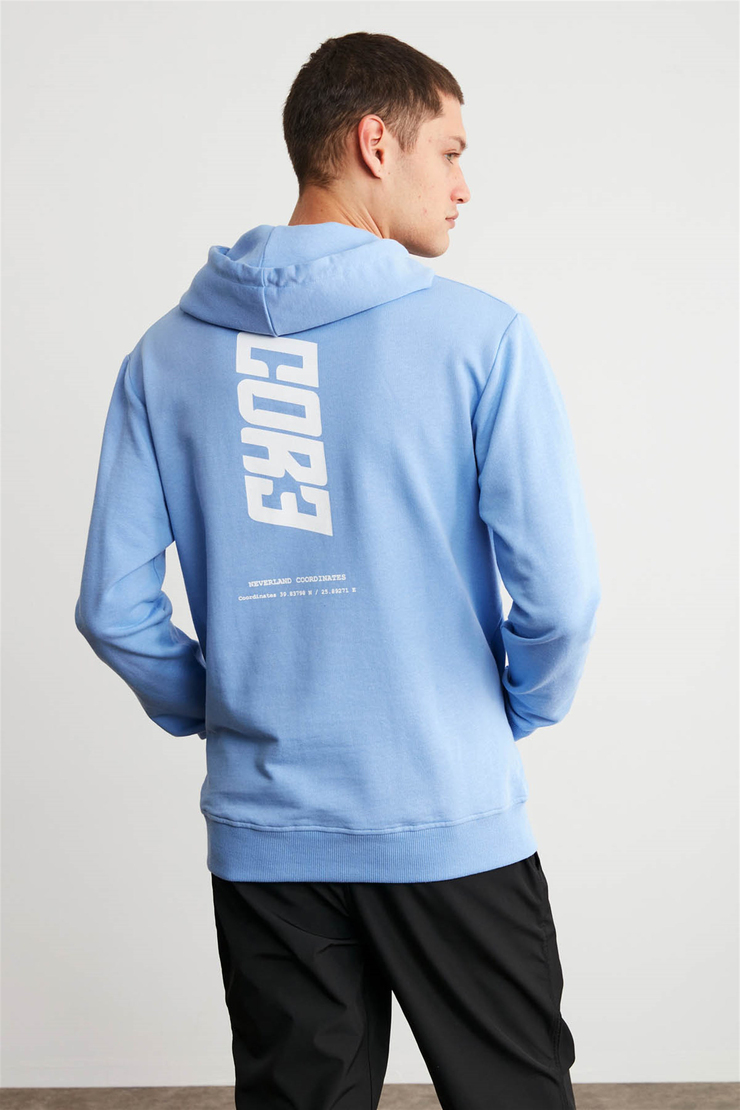 BRUNO Erkek Mavi Baskılı Kapüşonlu Comfort Fit Sweatshirt