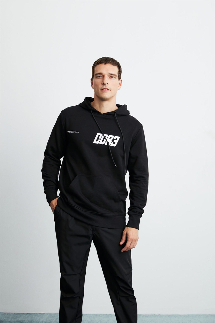 BRUNO Erkek Siyah Baskılı Kapüşonlu Comfort Fit Sweatshirt