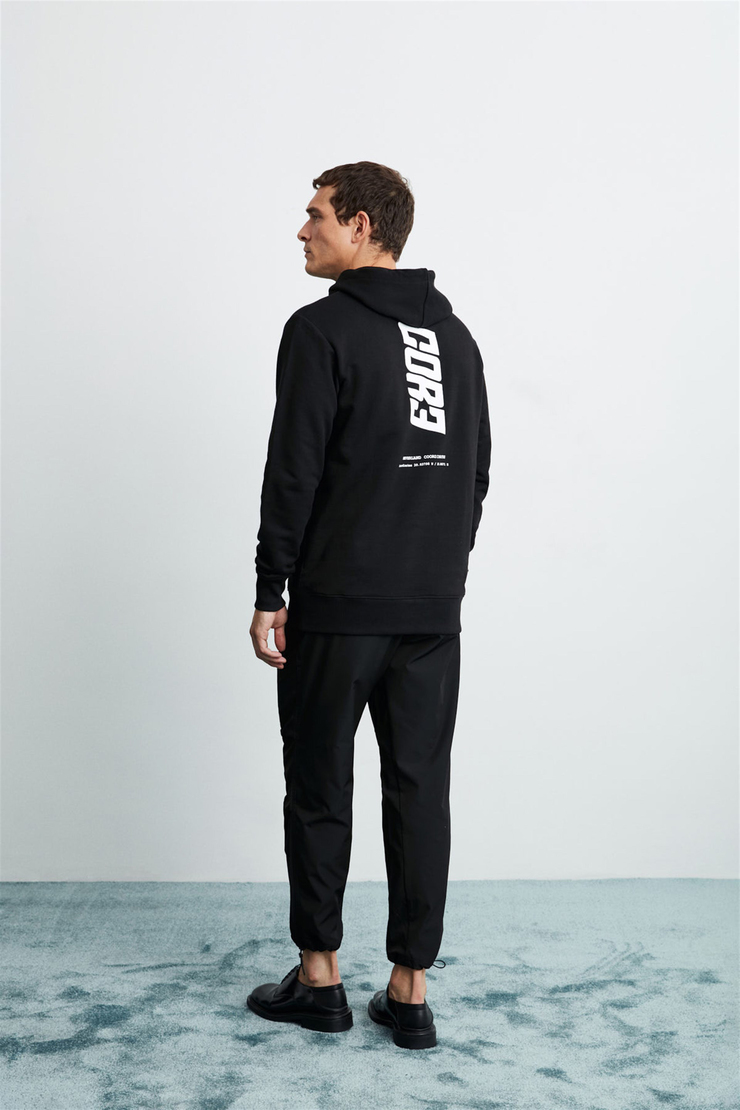 BRUNO Erkek Siyah Baskılı Kapüşonlu Comfort Fit Sweatshirt