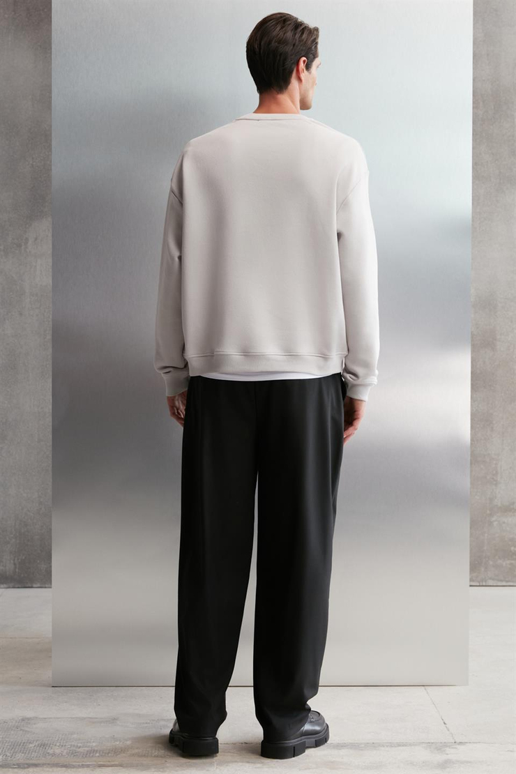BRYAN Basic Relaxed Gri Tekli Sweatshirt