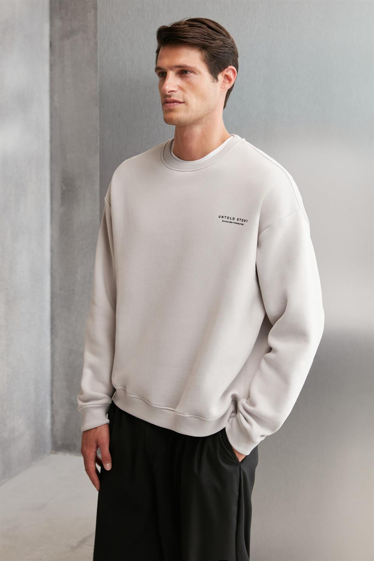 BRYAN Basic Relaxed Gri Tekli Sweatshirt