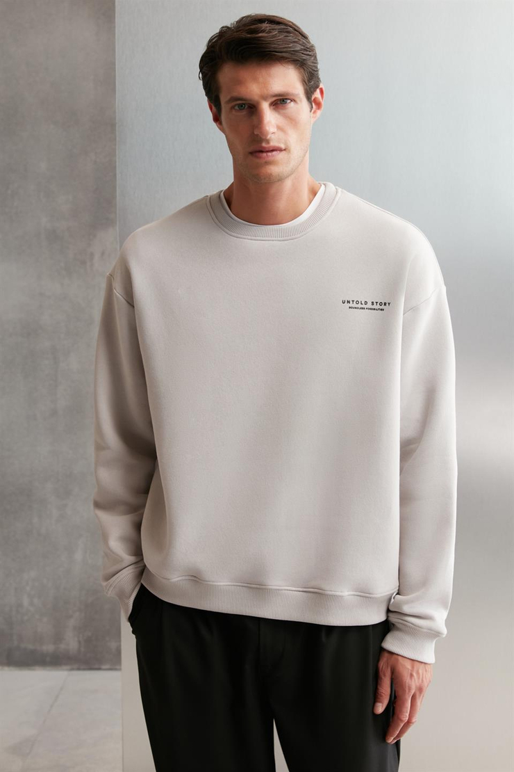 BRYAN Basic Relaxed Gri Tekli Sweatshirt