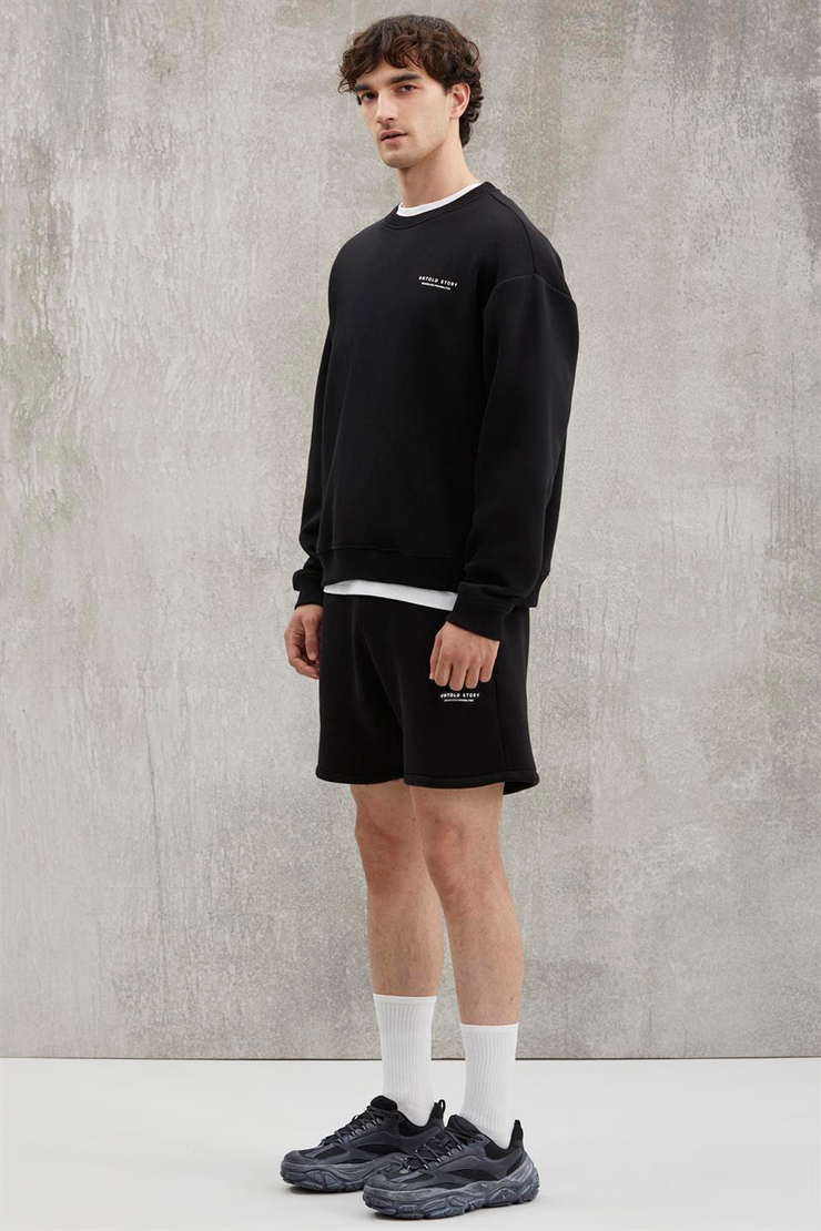 BRYAN Basic Relaxed Siyah Tekli Sweatshirt