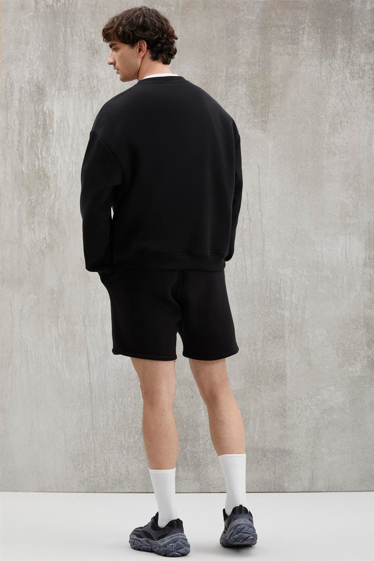 BRYAN Basic Relaxed Siyah Tekli Sweatshirt