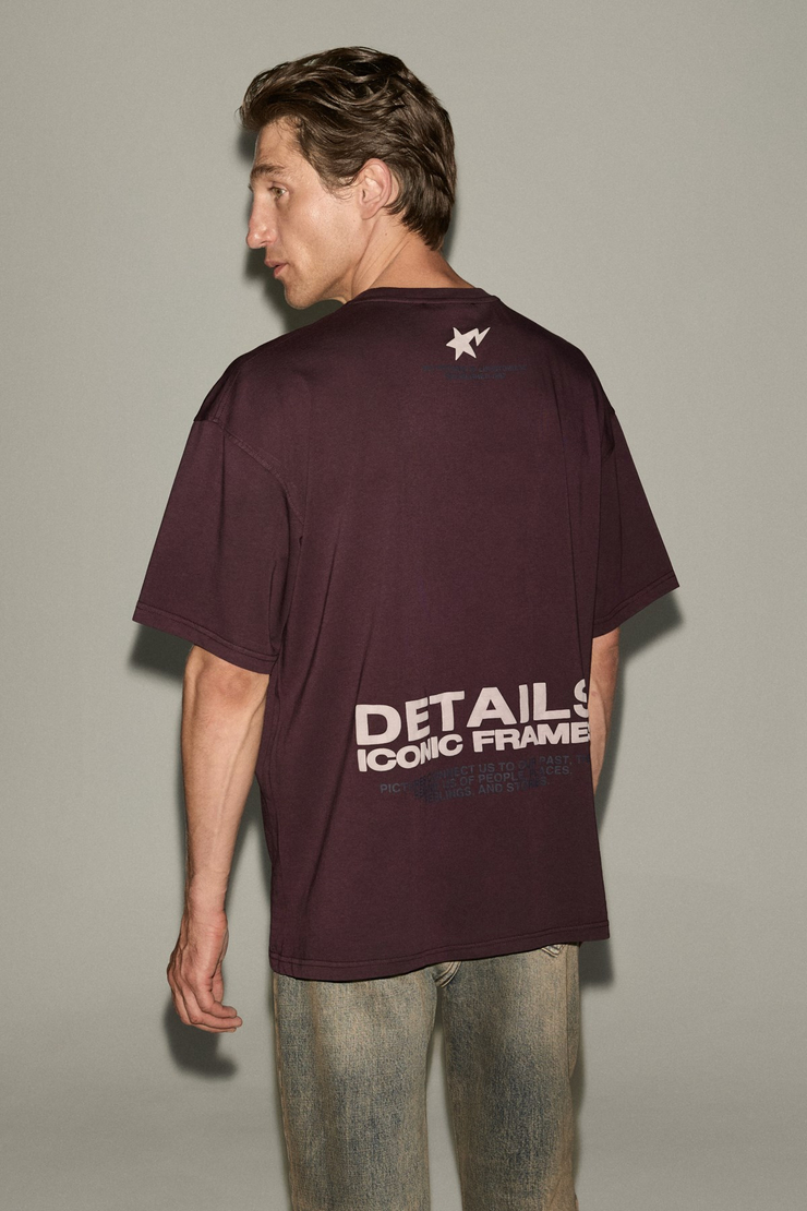 BUENOS Erkek %100 Pamuk Yumuşak Kumaşlı Baskı Detaylı Yıkamalı Bordo T-Shirt