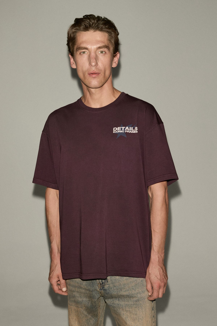 BUENOS Erkek %100 Pamuk Yumuşak Kumaşlı Baskı Detaylı Yıkamalı Bordo T-Shirt