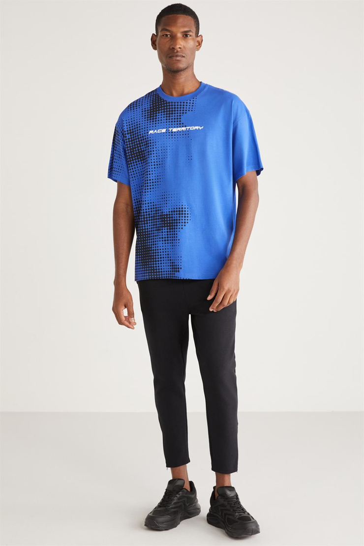 BURTON Basic Oversize Saks Mavi Tekli T-Shirt