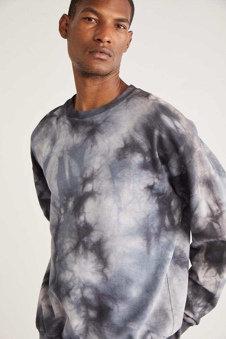 BYRON  Oversize Antrasit Tekli Sweatshirt