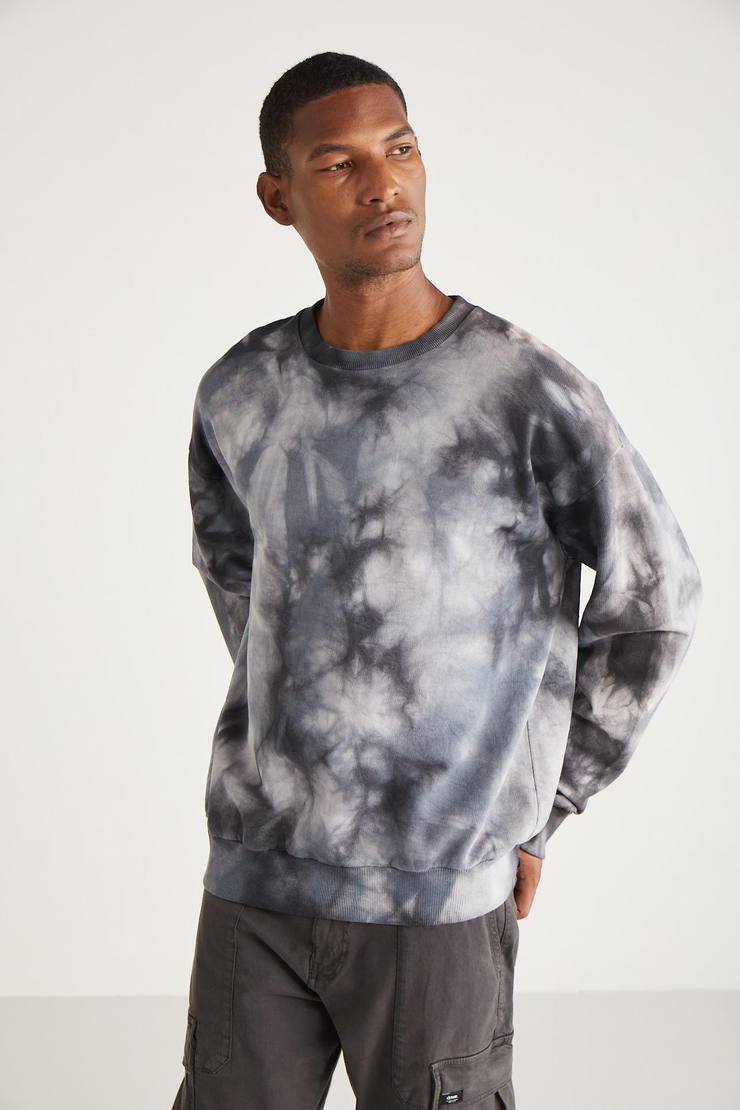 BYRON  Oversize Antrasit Tekli Sweatshirt