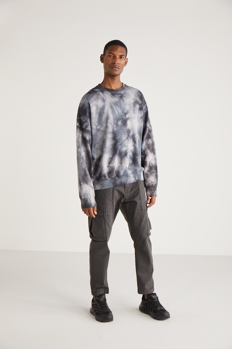 BYRON  Oversize Antrasit Tekli Sweatshirt