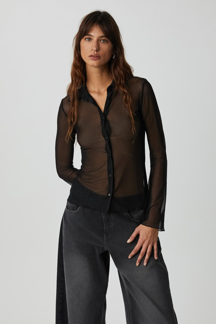 CAITLIN Kadın Slim Fit Uzun Kollu Siyah Gömlek