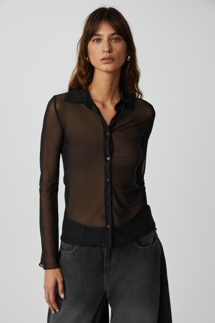 CAITLIN Kadın Slim Fit Uzun Kollu Siyah Gömlek
