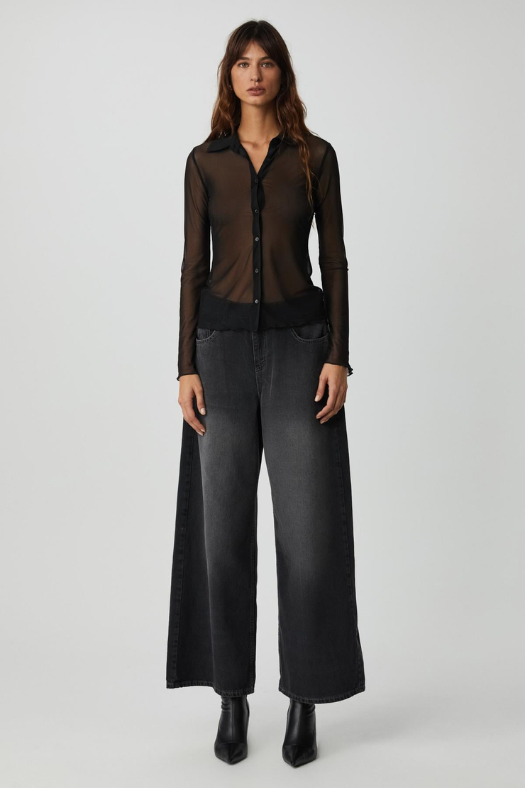 CAITLIN Kadın Slim Fit Uzun Kollu Siyah Gömlek