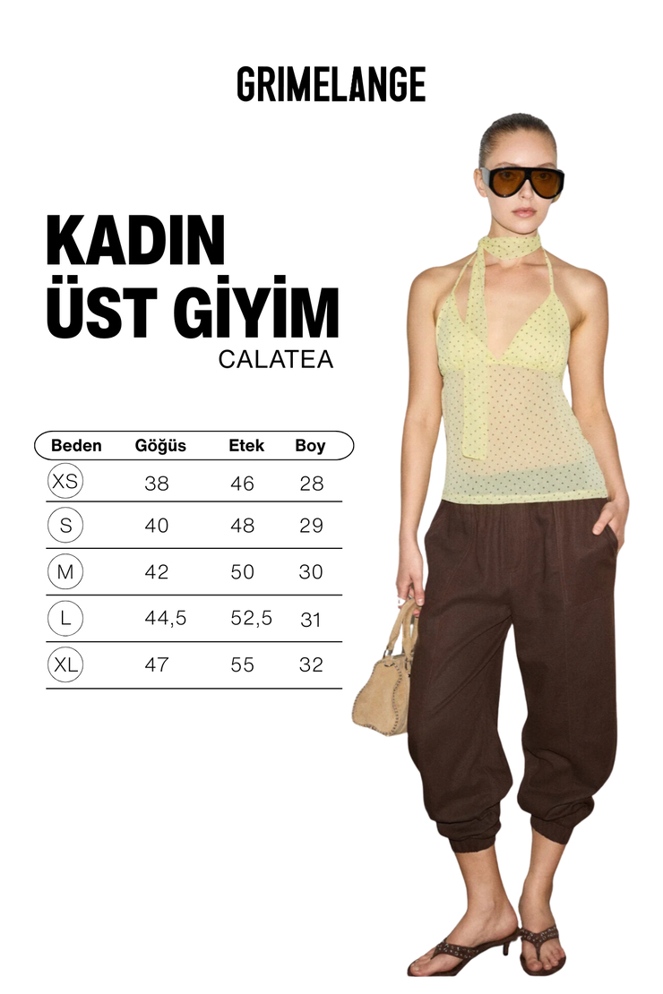 CALATEA Kadın Askılı Puantiyeli Fular Detaylı Sarı Bluz