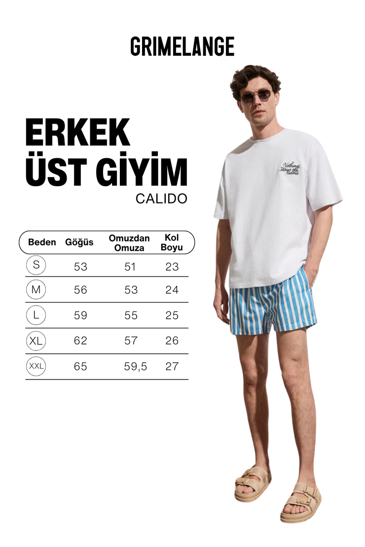 CALIDO Erkek Organik Pamuklu Baskı Ve Nakışlı Bisiklet Yaka Strüktürlü Oversıze Beyaz T-Shirt