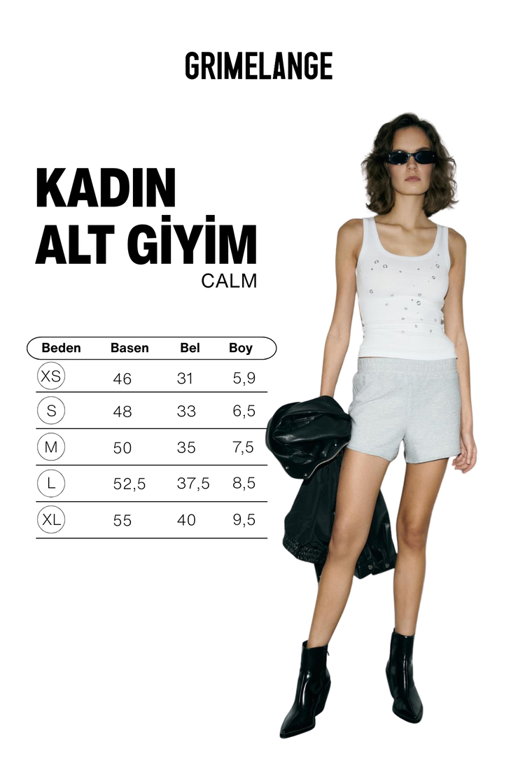 CALM Kadın Beli Lastikli Organik Pamuklu Relaxed Grimelanj Şort