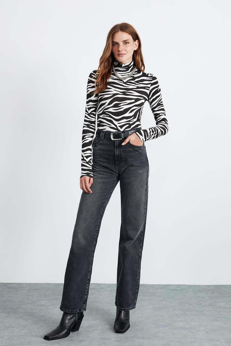 CAMILLA  Slim Siyah - Zebra Tekli Bluz