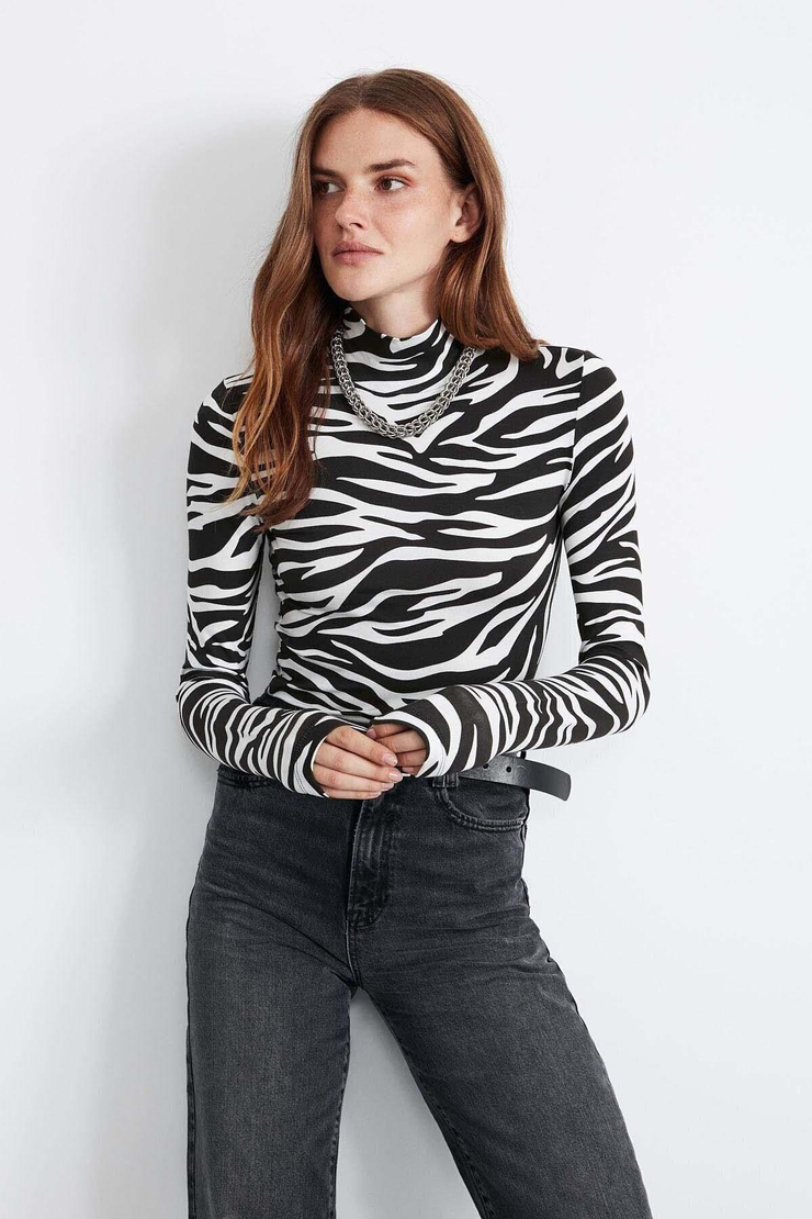 CAMILLA  Slim Siyah - Zebra Tekli Bluz