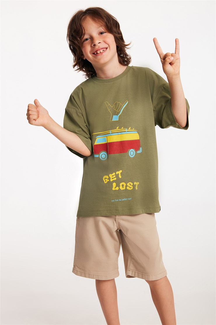 CAMPER Çocuk Haki Baskılı Yuvarlak Yaka Comfort Fit T-Shirt
