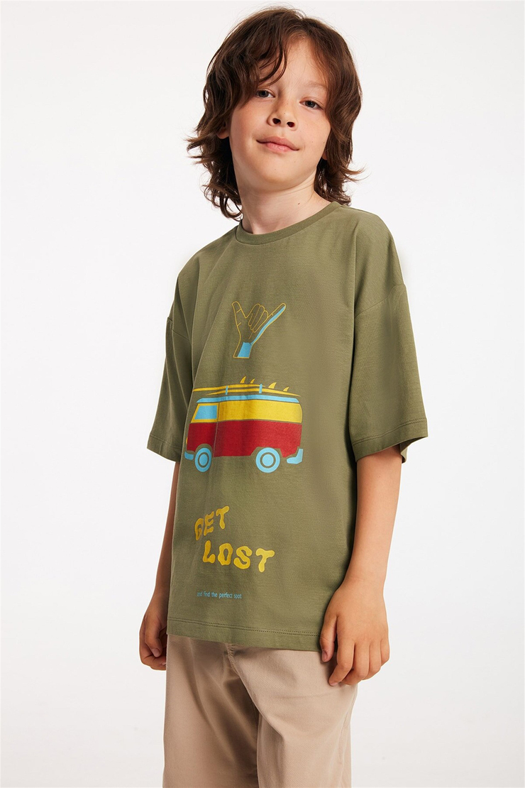 CAMPER Çocuk Haki Baskılı Yuvarlak Yaka Comfort Fit T-Shirt
