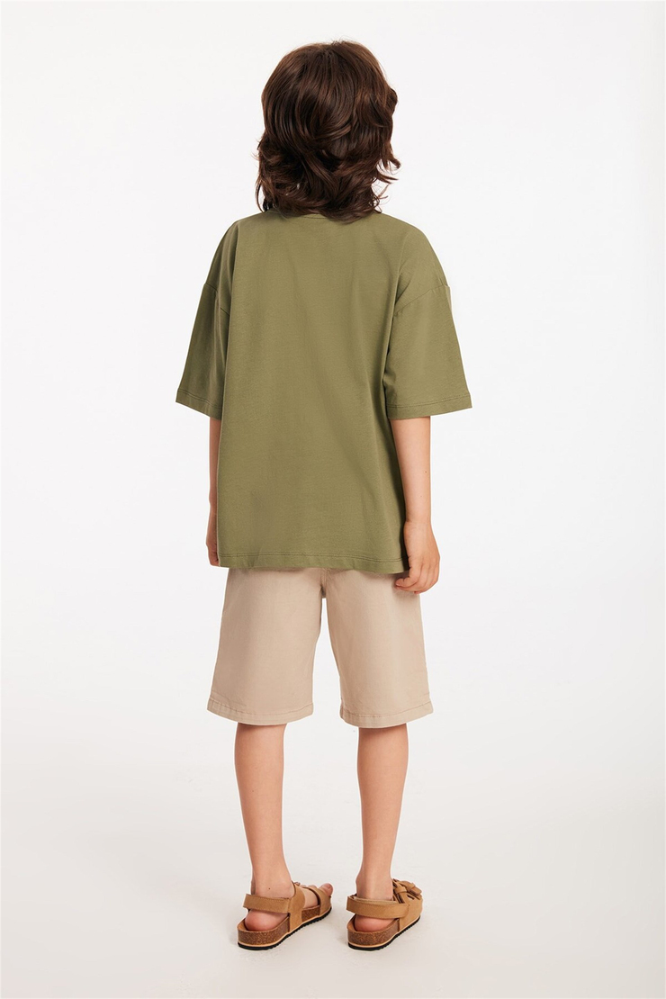 CAMPER Çocuk Haki Baskılı Yuvarlak Yaka Comfort Fit T-Shirt