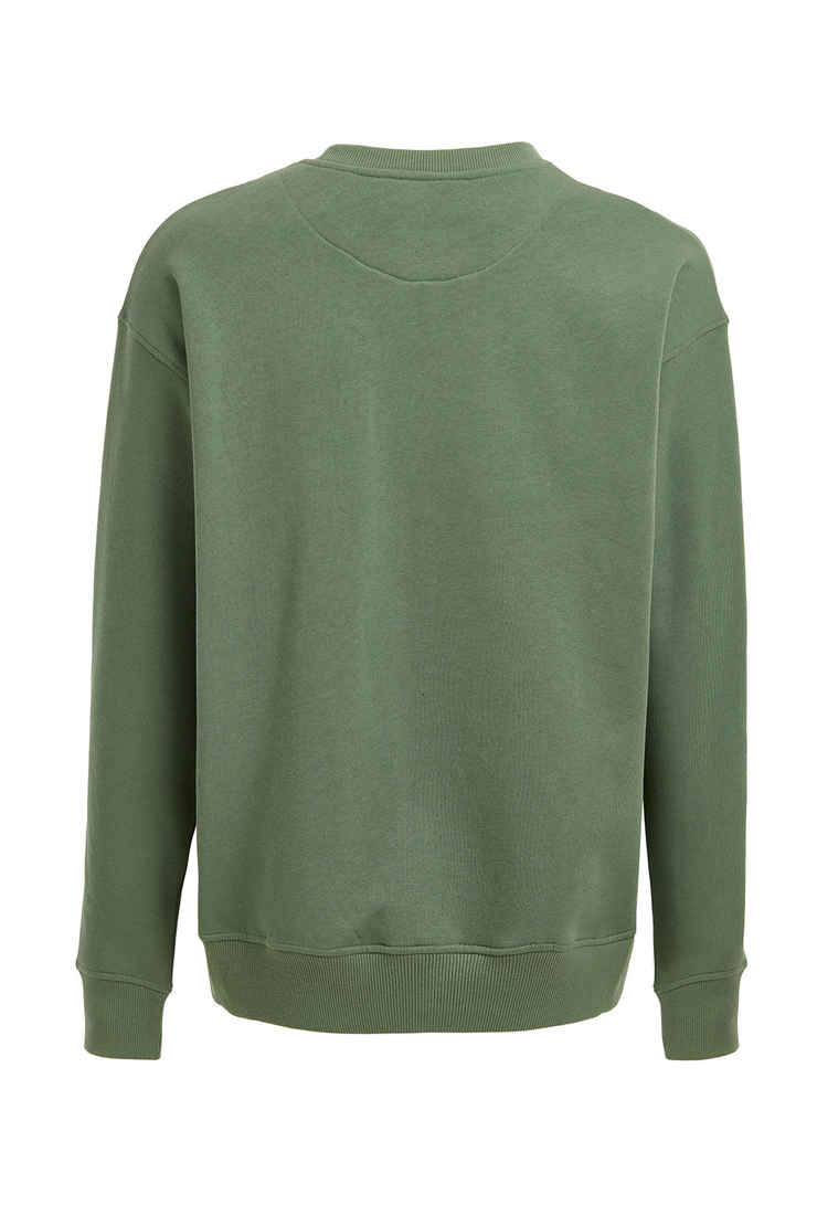 CANCEL Erkek Koyu Yeşil Baskılı Yuvarlak Yaka Comfort Fit Sweatshirt