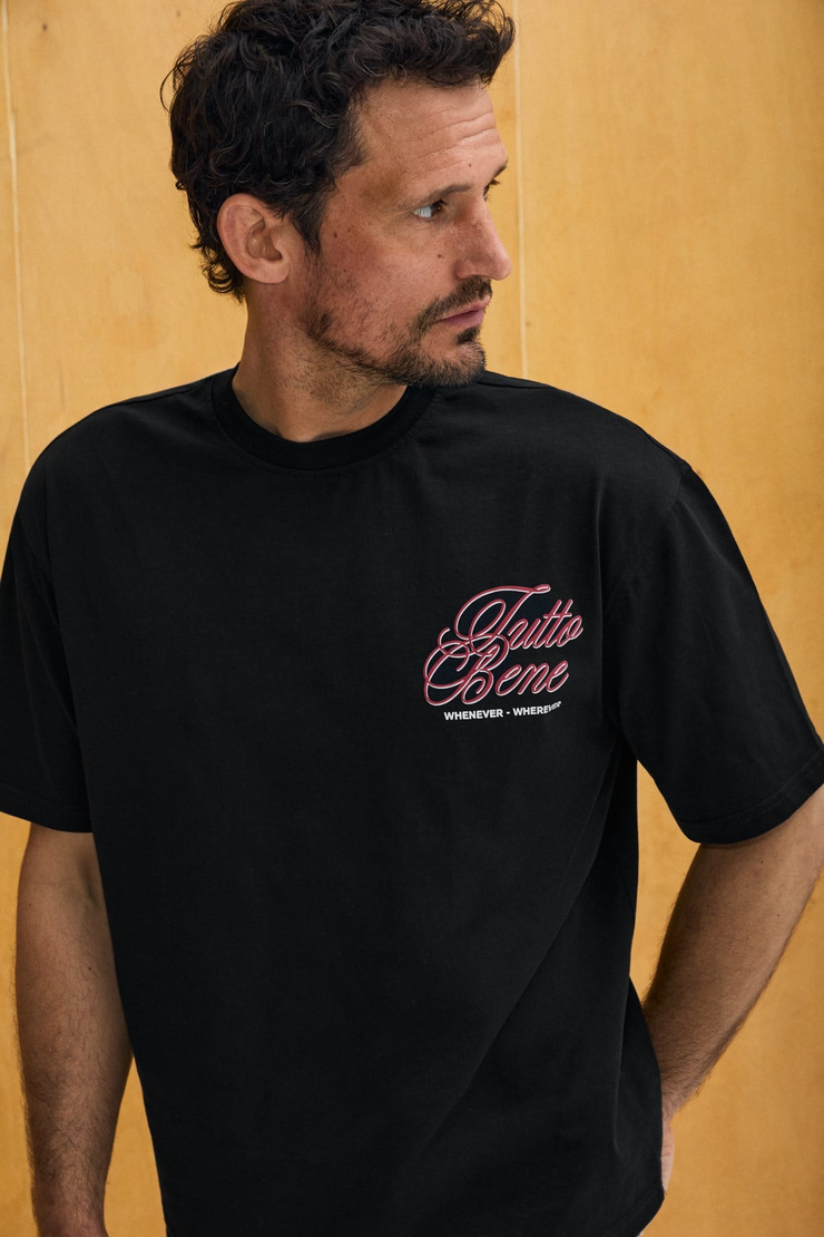 CAPISO Erkek %100 Organik Pamuklu Baskı Detaylı Regular Fit Yuvarlak Yaka Siyah T-Shirt