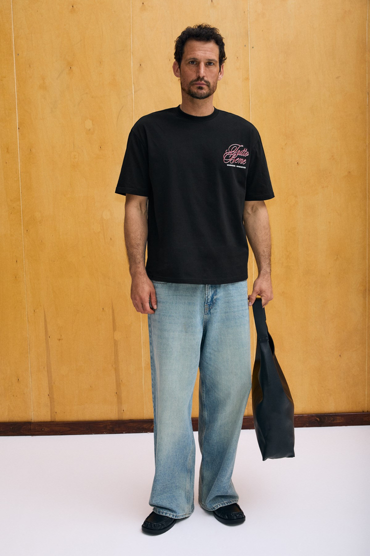 CAPISO Erkek %100 Organik Pamuklu Baskı Detaylı Regular Fit Yuvarlak Yaka Siyah T-Shirt