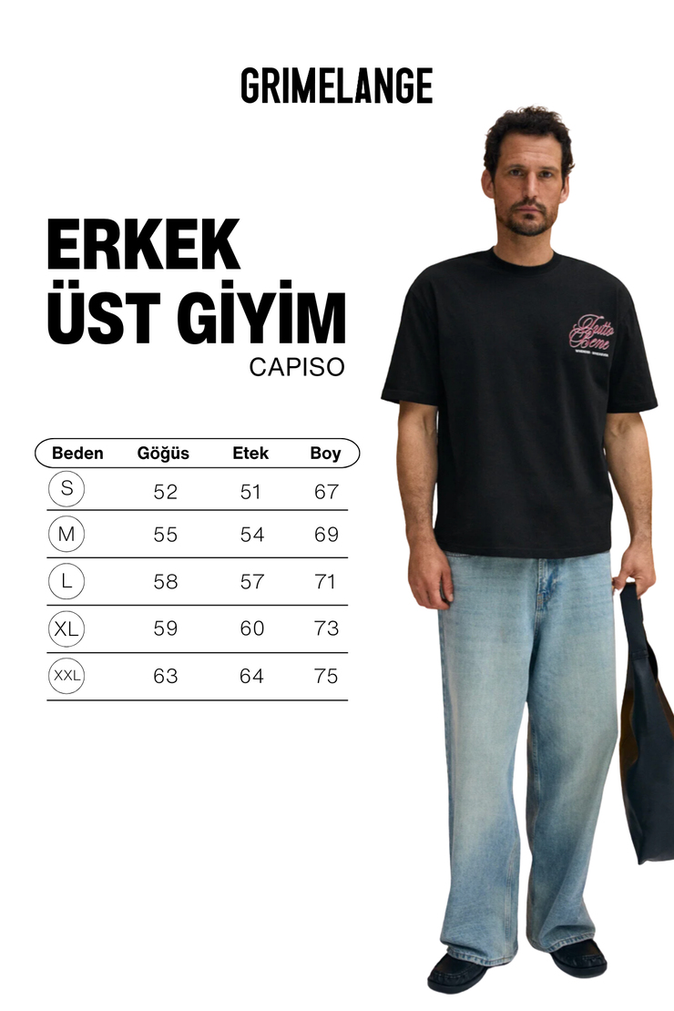 CAPISO Erkek %100 Organik Pamuklu Baskı Detaylı Regular Fit Yuvarlak Yaka Siyah T-Shirt