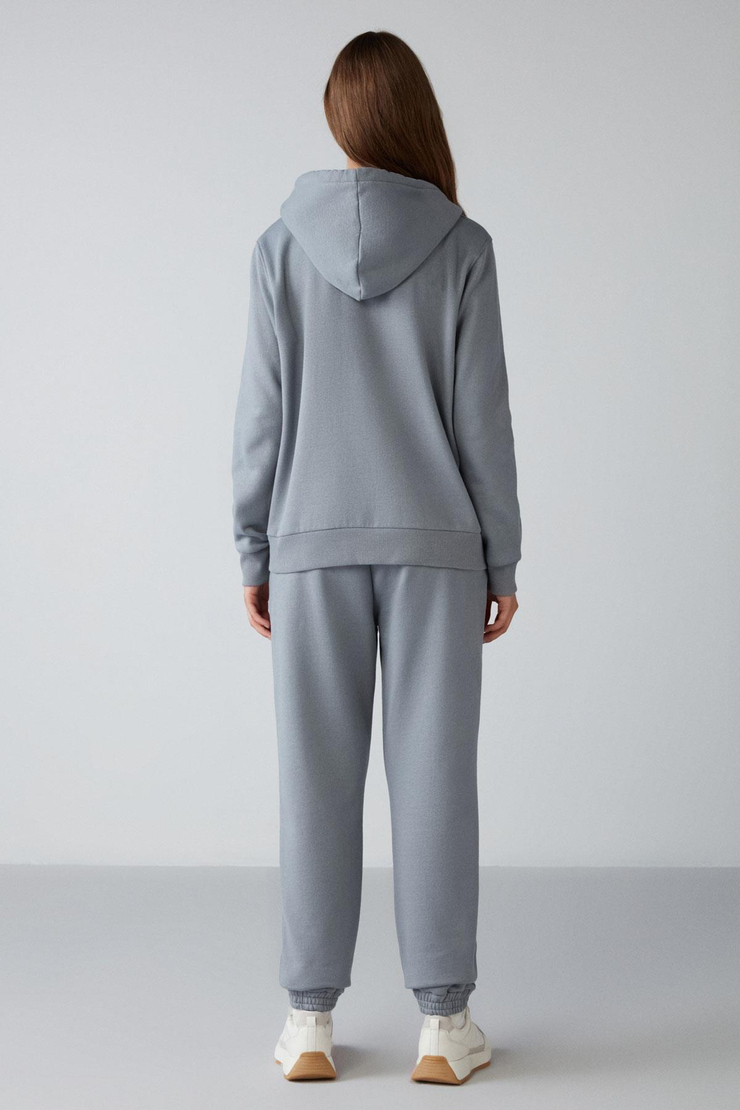CARLOTA Kadın Yumuşacık İçi Polarlı 3 İplik Relaxed Kapüşonlu Fermuarlı Gri Sweatshirt