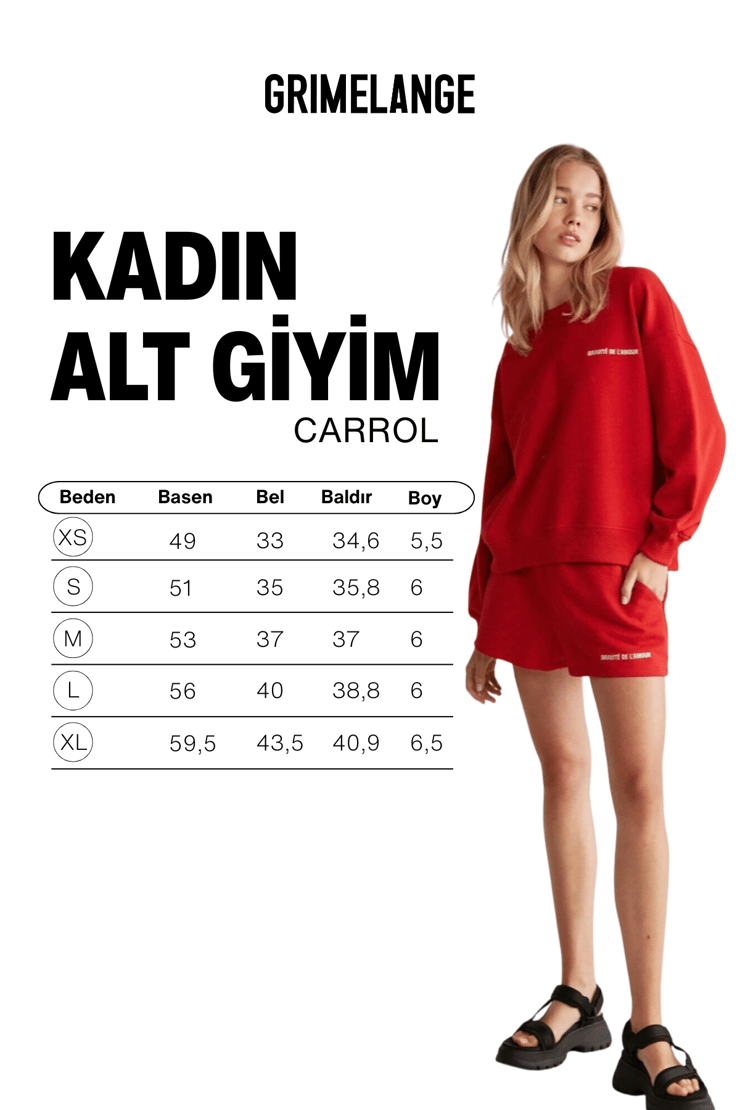 CARROL Kadın Nakış İşlemeli Beli Lastikli 3 İplik Organik Pamuk Relaxed Kırmızı Şort