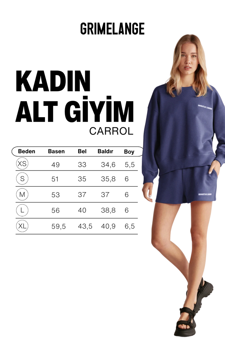 CARROL Kadın Nakış İşlemeli Beli Lastikli 3 İplik Organik Pamuk Relaxed Lacivert Şort