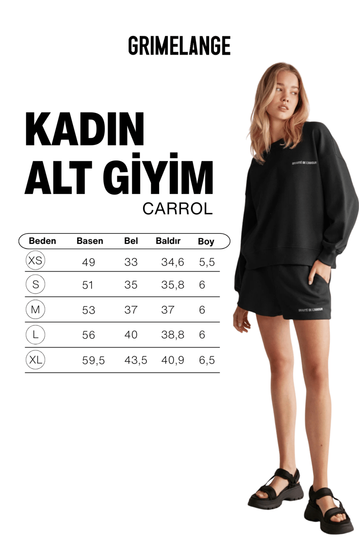 CARROL Kadın Nakış İşlemeli Beli Lastikli 3 İplik Organik Pamuk Relaxed Siyah Şort