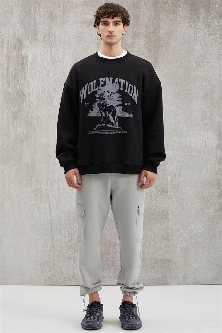 CARSTEN  Oversize Siyah Tekli Sweatshirt