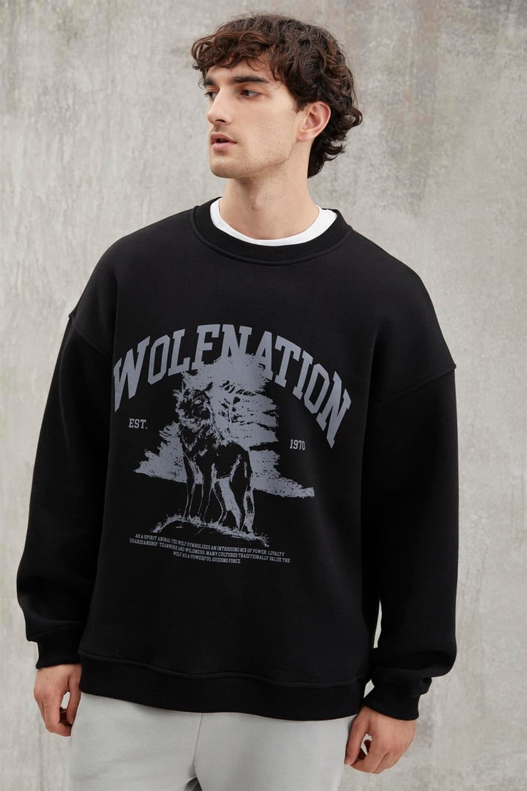 CARSTEN  Oversize Siyah Tekli Sweatshirt