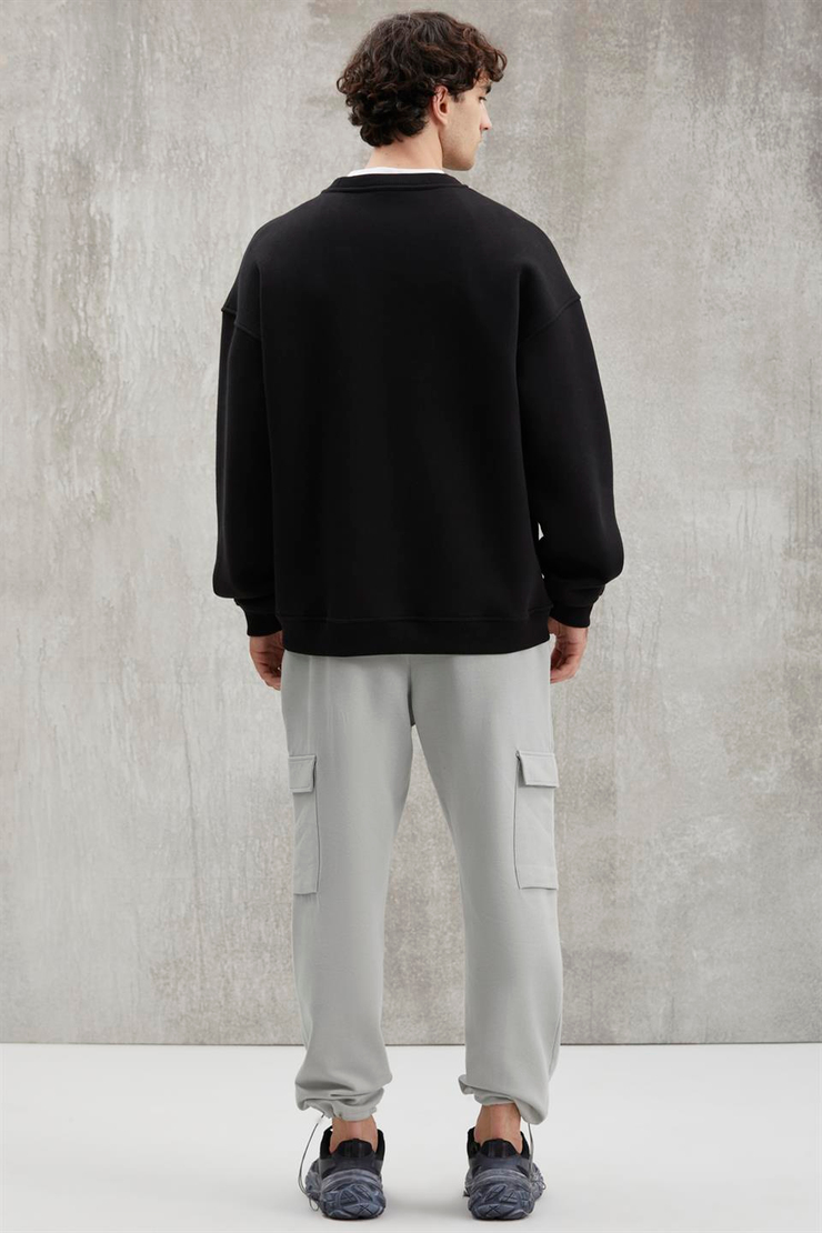CARSTEN  Oversize Siyah Tekli Sweatshirt