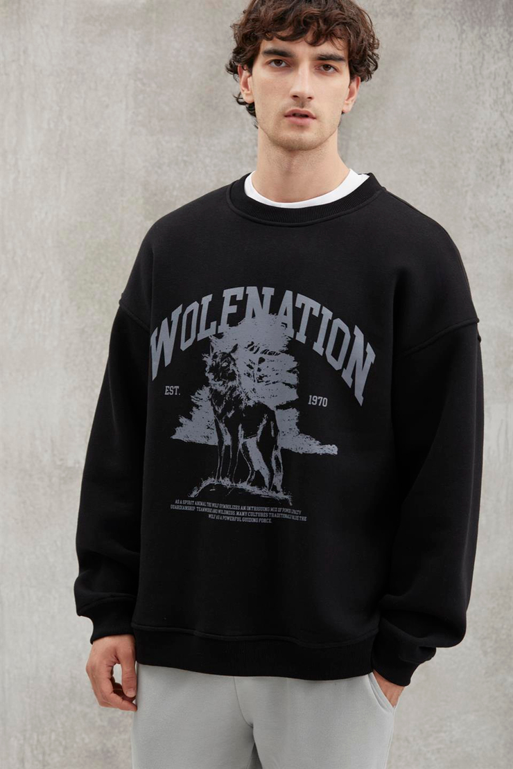 CARSTEN  Oversize Siyah Tekli Sweatshirt