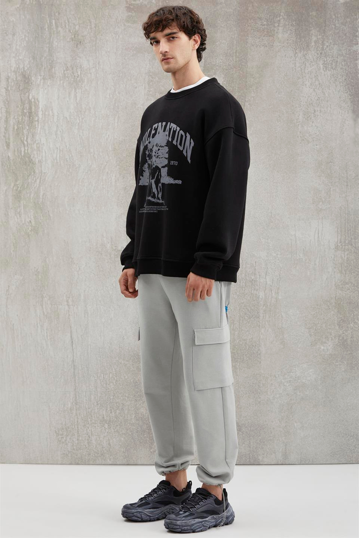 CARSTEN  Oversize Siyah Tekli Sweatshirt