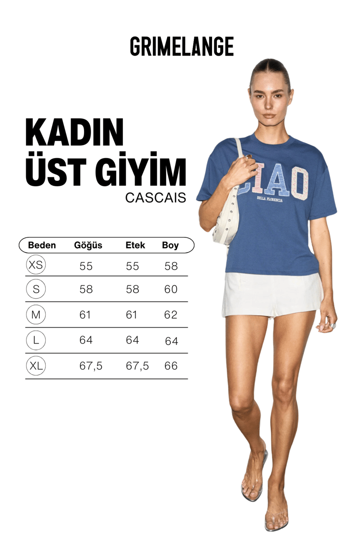 CASCAIS Kadın %100 Organik Pamuklu Patch Detaylı Regular Fit Lacivert T-Shirt